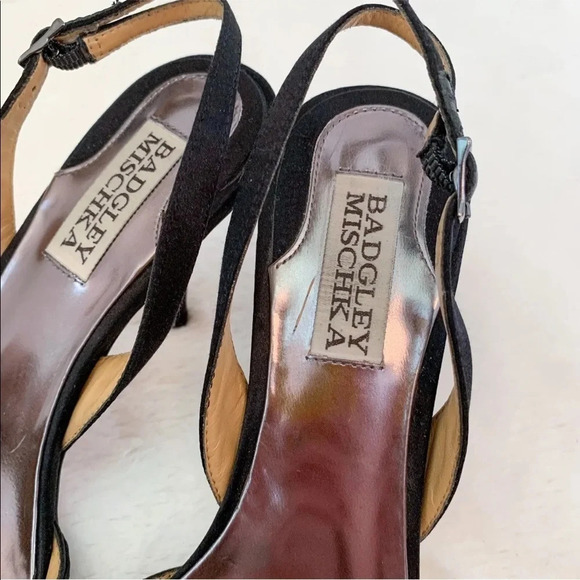 Badgley Mischka Black Jeweled Open Toe Formal Slingback Sandals - Picture 3 of 8